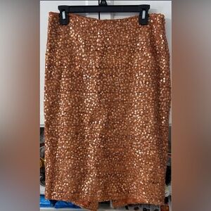 David Meister Copper / Orange Sequin Pencil Skirt